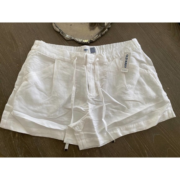 Womens Old Navy Linen Shorts Size 12 White Pockets Drawstring NEW - Picture 1 of 5